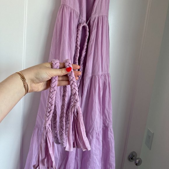 RHODE Julia Halter Neck Tiered Maxi Dress SZ XS Smokey Grape Frayed Rope Belt - Picture 9 of 11